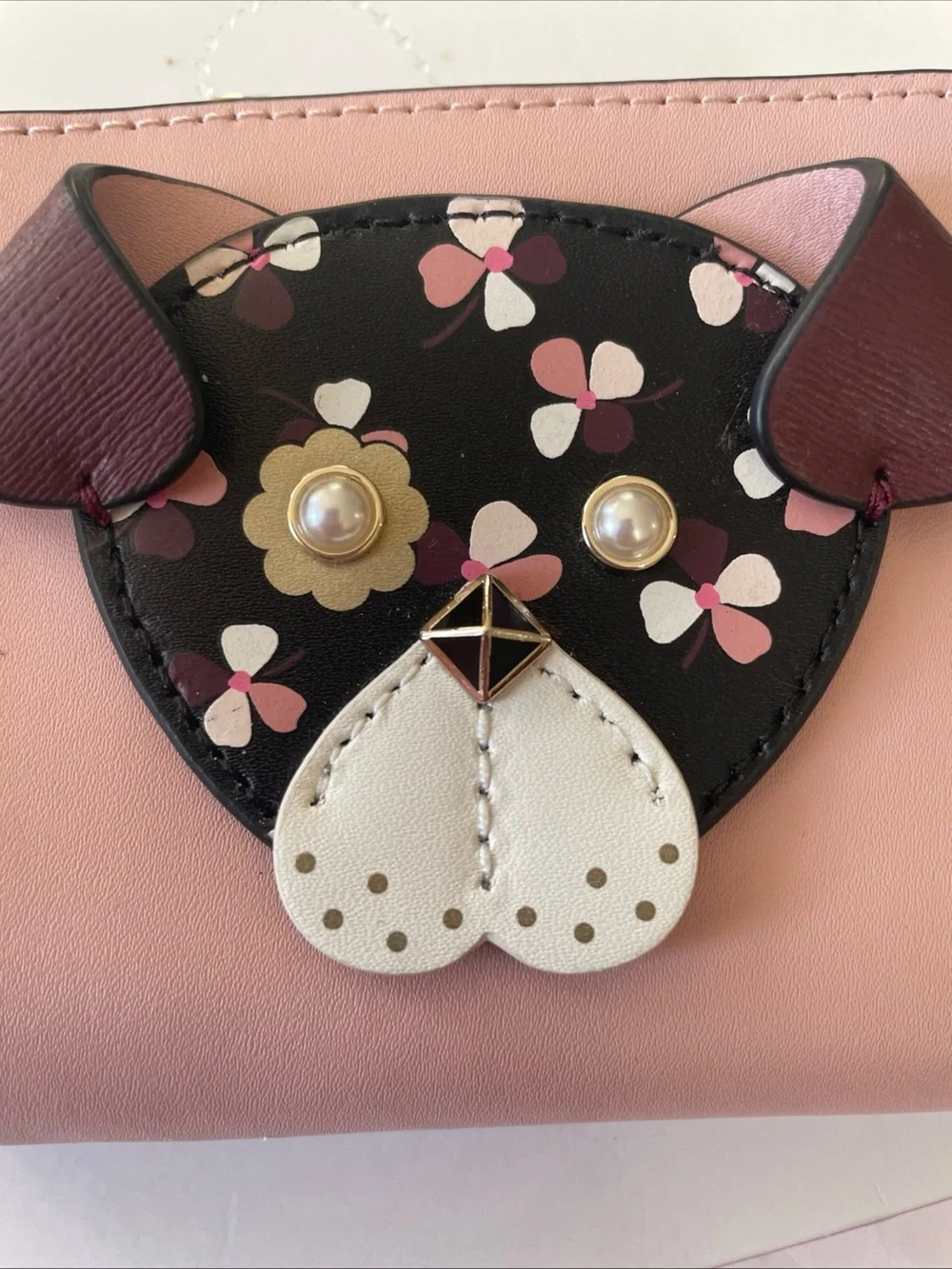 kate spade floral pup Blush Pink Zip Card Case / wallet with Printed Lining
